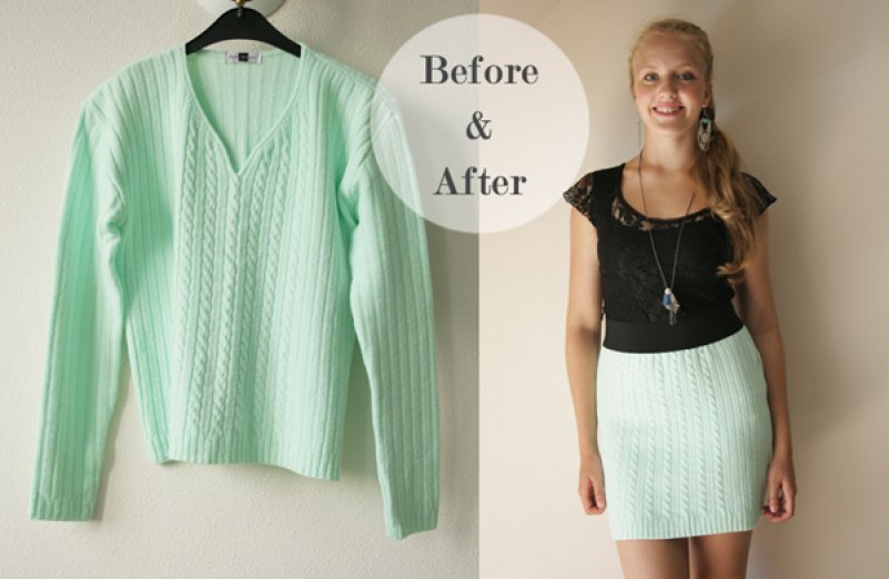 Как сшить юбку из свитера (Diy) | Старый свитер, Свитер из переработанных материалов, Одежда